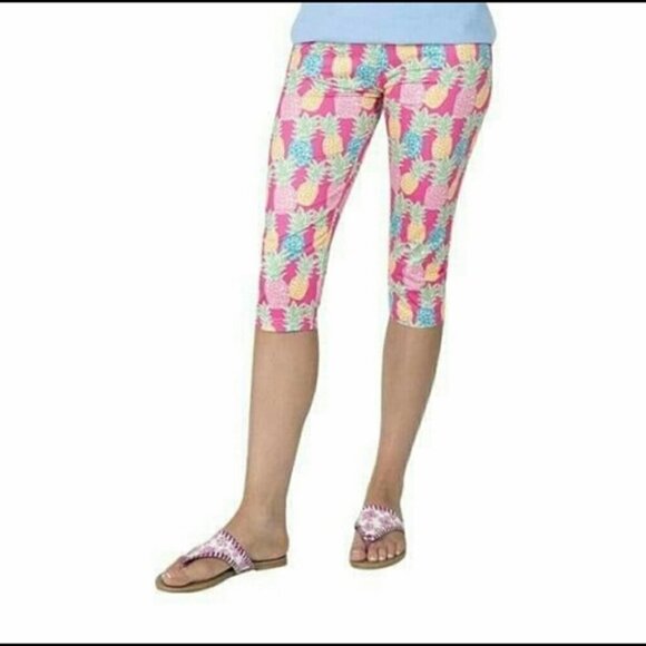 Simply Southern Pink Blue Yellow Pineapple Capri soft and comfy Leggings. OS - Picture 8 of 8